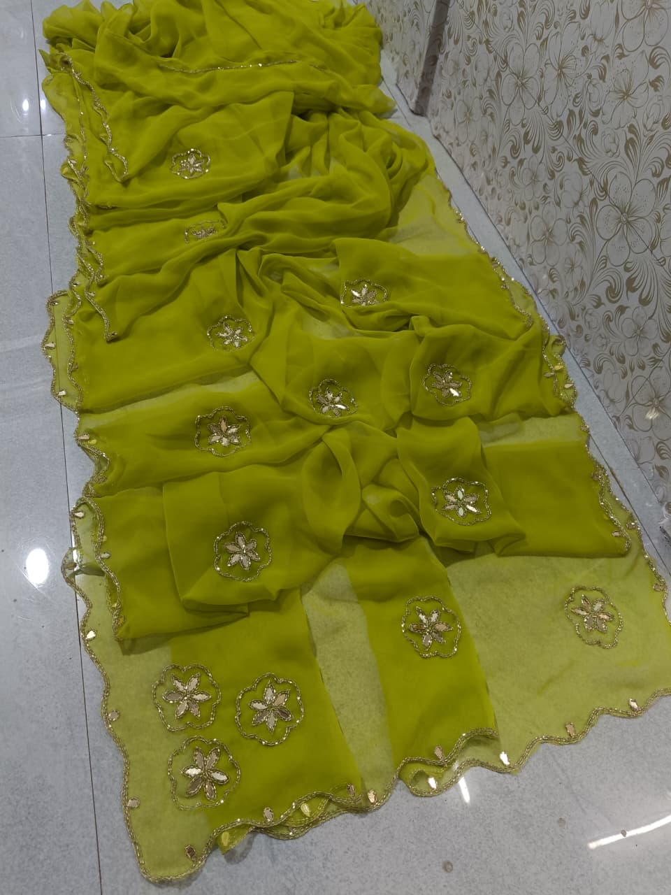 PCD New Premium Georgette Festive Saree with Traditional Kutdana Work vj