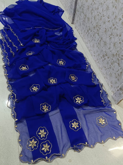 PCD New Premium Georgette Festive Saree with Traditional Kutdana Work vj