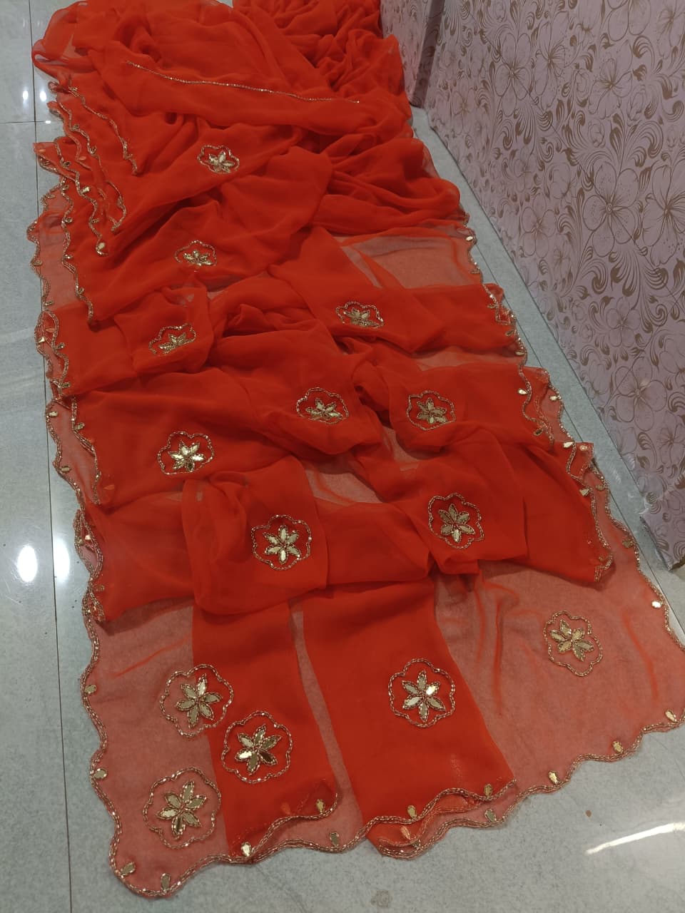 PCD New Premium Georgette Festive Saree with Traditional Kutdana Work vj
