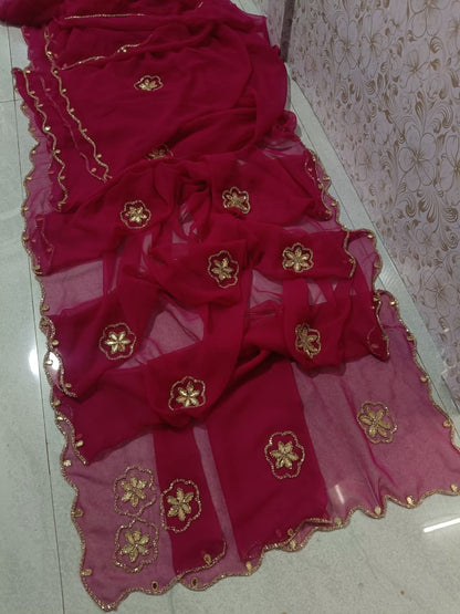 PCD New Premium Georgette Festive Saree with Traditional Kutdana Work vj