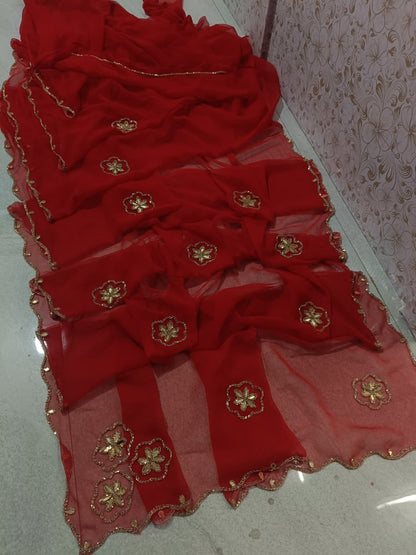PCD New Premium Georgette Festive Saree with Traditional Kutdana Work vj