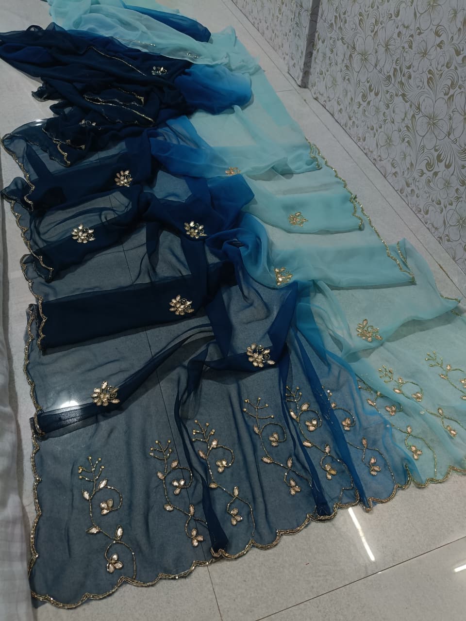 PCD Summer Special Rajasthani Royal Georgette Multicolour Cutdana work Sarees By vj