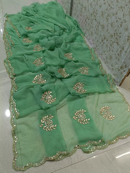 PCD Rajwadi Style Royal Georgette Kutdana Work Sarees Vj