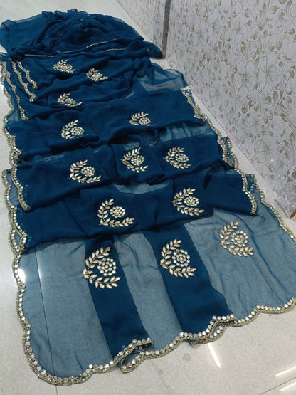 PCD Rajwadi Style Royal Georgette Kutdana Work Sarees Vj