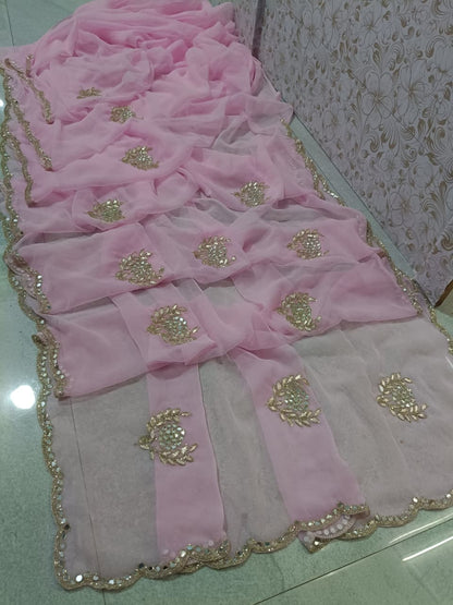 PCD Rajwadi Style Royal Georgette Kutdana Work Sarees Vj