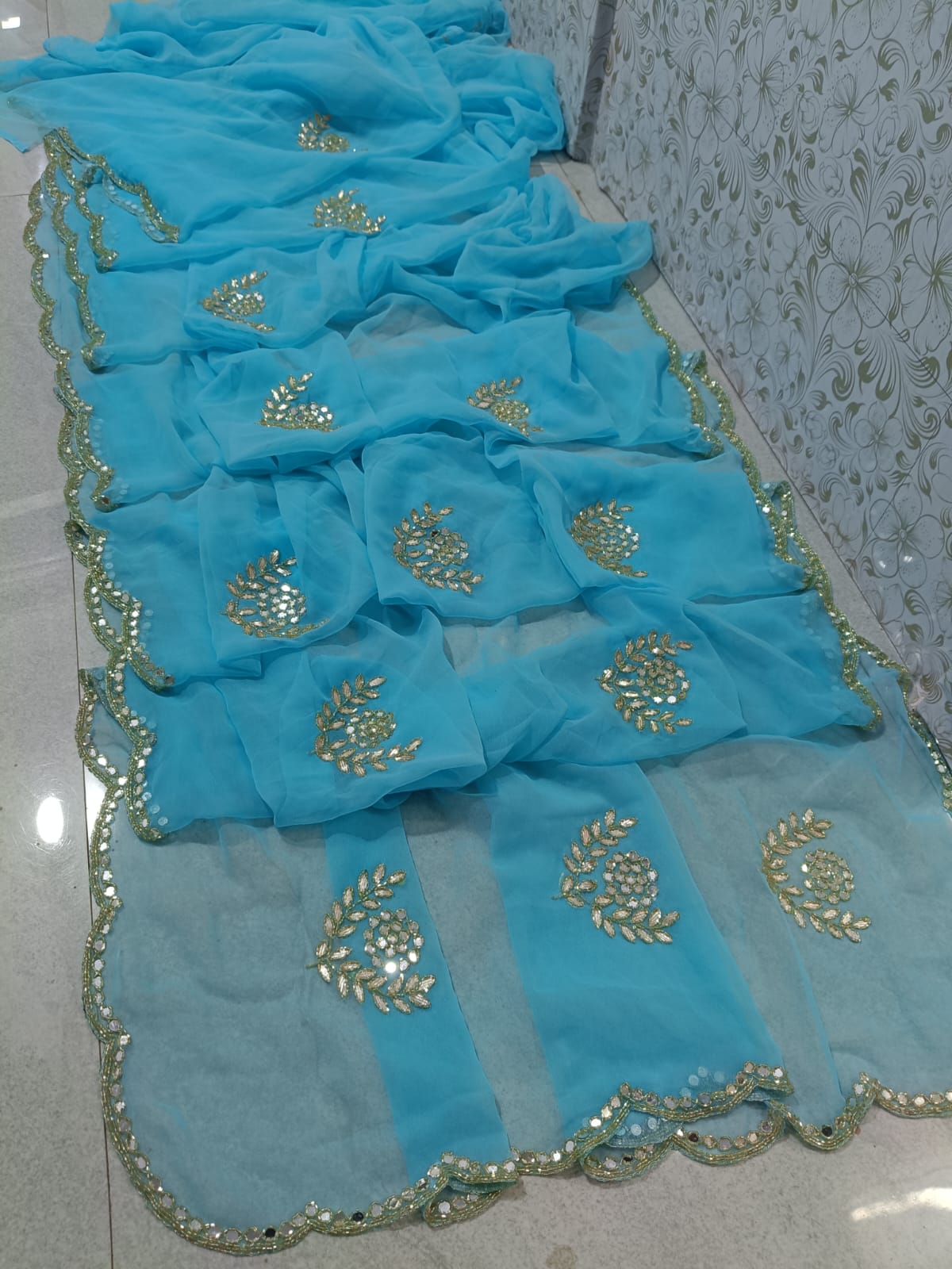 PCD Rajwadi Style Royal Georgette Kutdana Work Sarees Vj