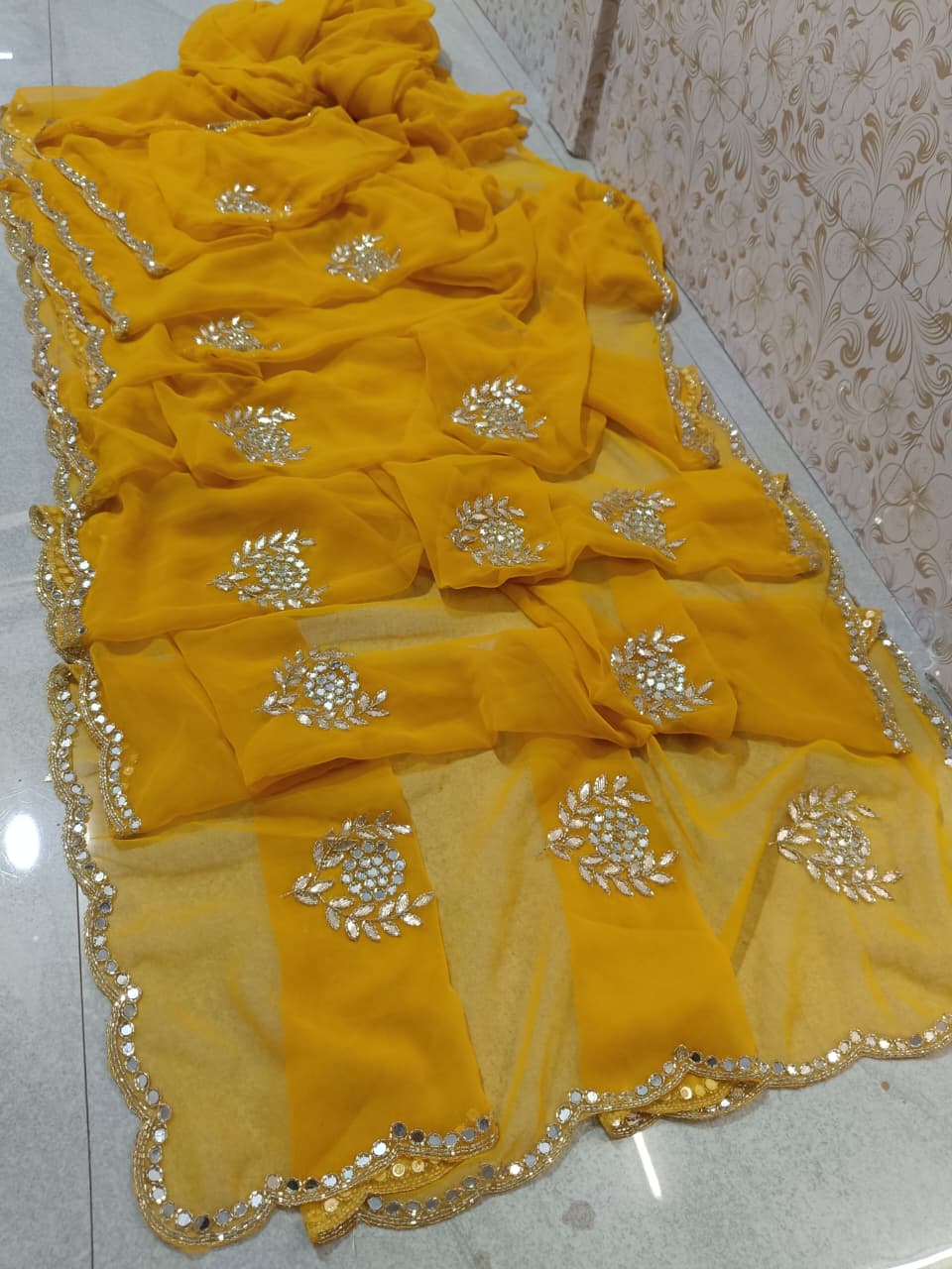 PCD Rajwadi Style Royal Georgette Kutdana Work Sarees Vj