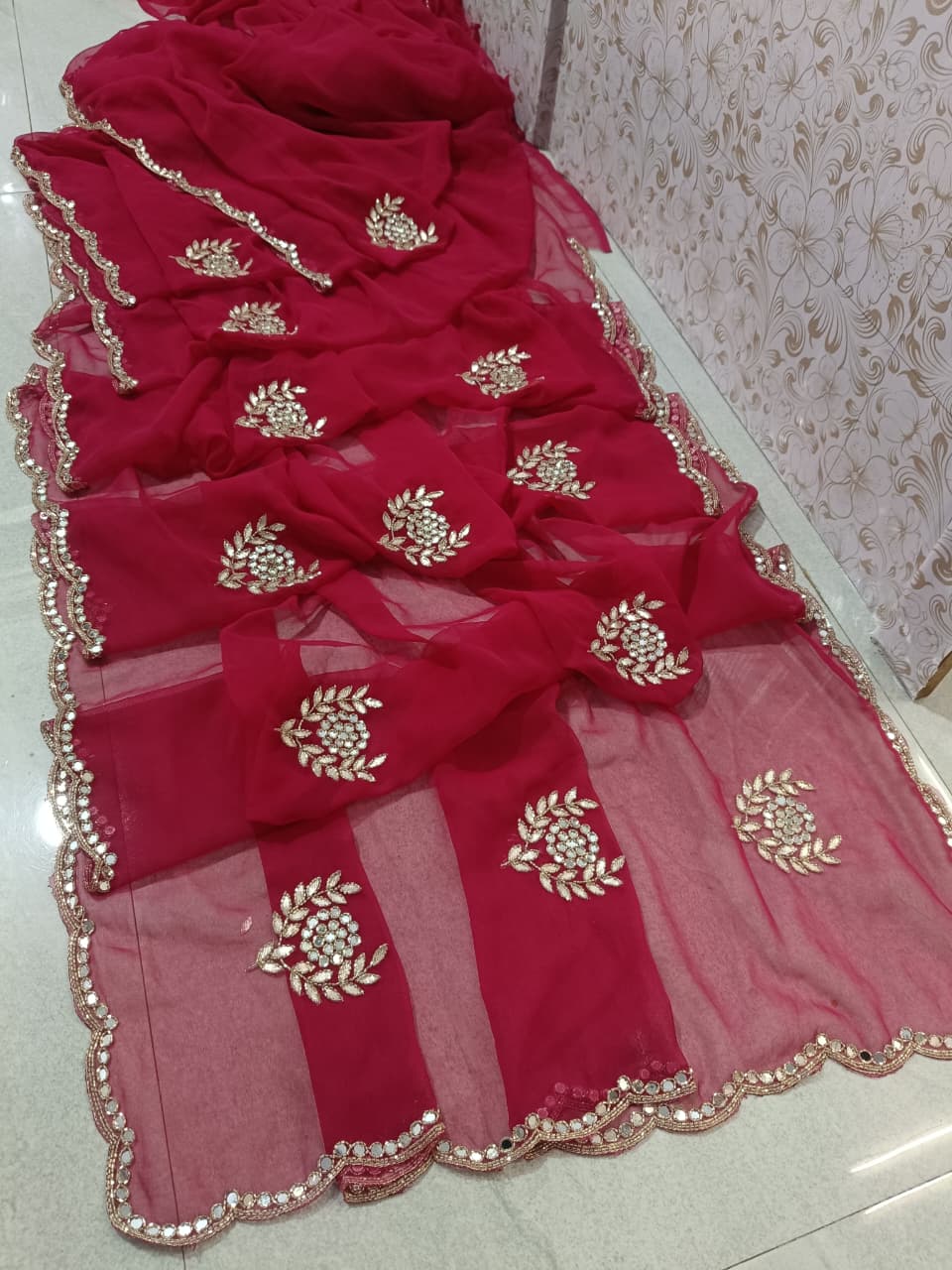 PCD Rajwadi Style Royal Georgette Kutdana Work Sarees Vj
