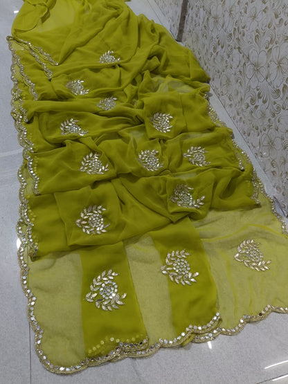 PCD Rajwadi Style Royal Georgette Kutdana Work Sarees Vj