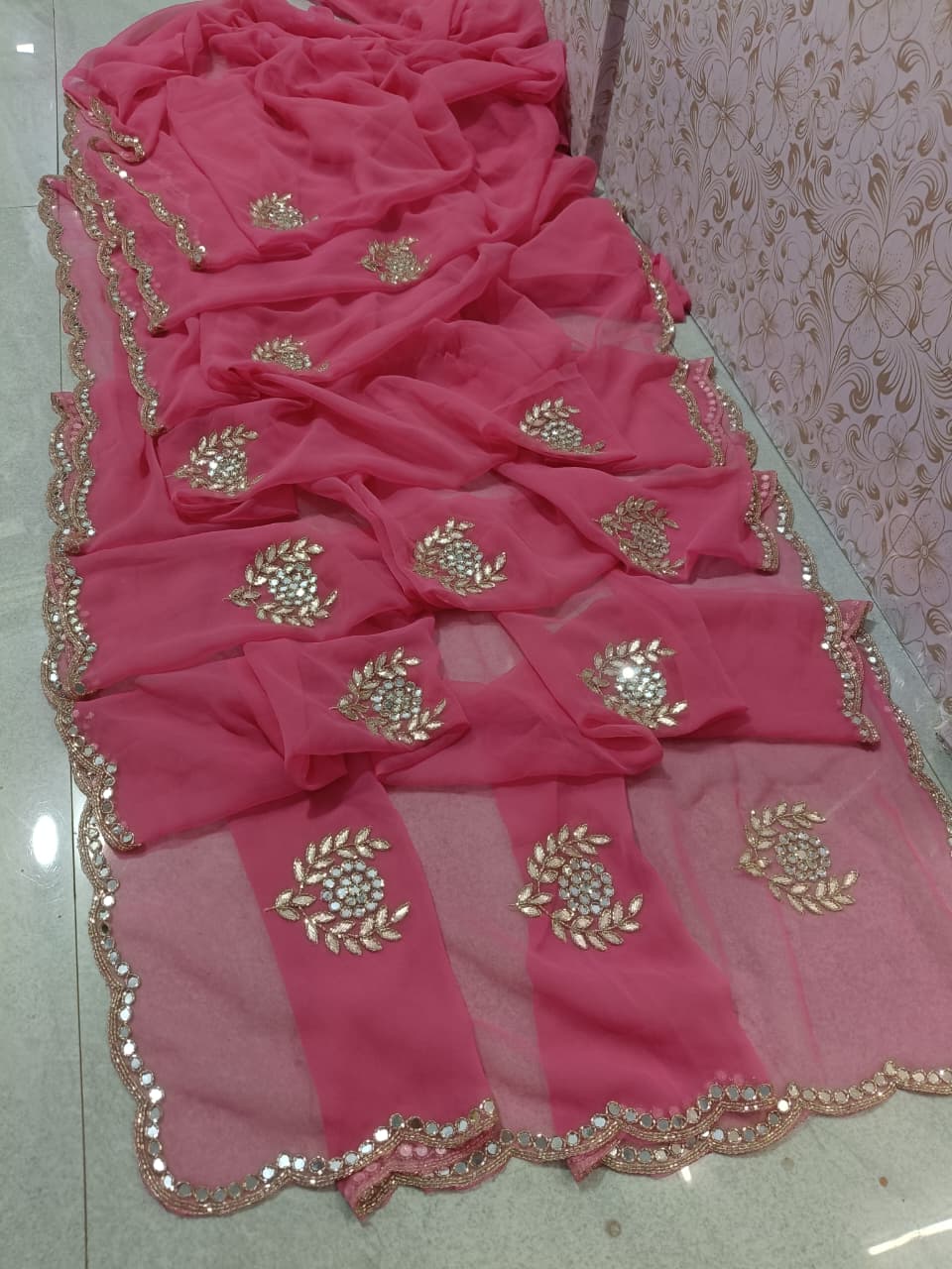 PCD Rajwadi Style Royal Georgette Kutdana Work Sarees Vj
