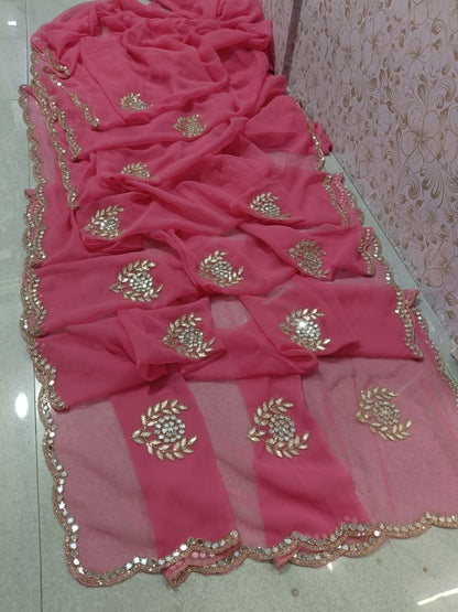 PCD Rajwadi Style Royal Georgette Kutdana Work Sarees Vj