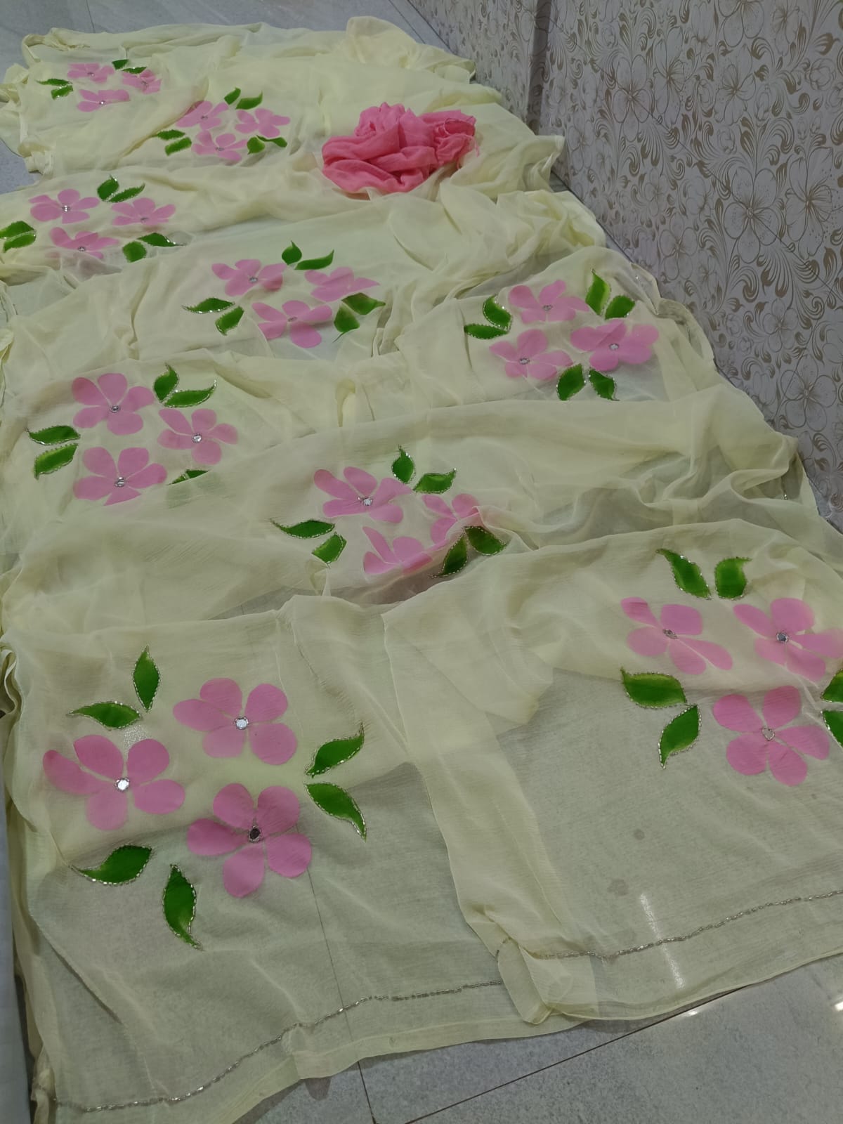 PCD New Luxury Soft Chiffon Saree with Royal Handmade Brush Print ketdana Work Saree Vj