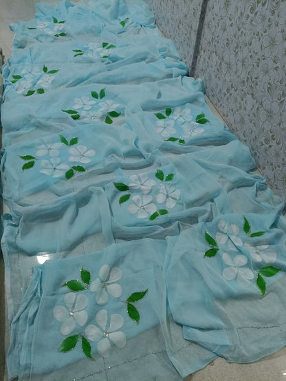 PCD New Luxury Soft Chiffon Saree with Royal Handmade Brush Print ketdana Work Saree Vj