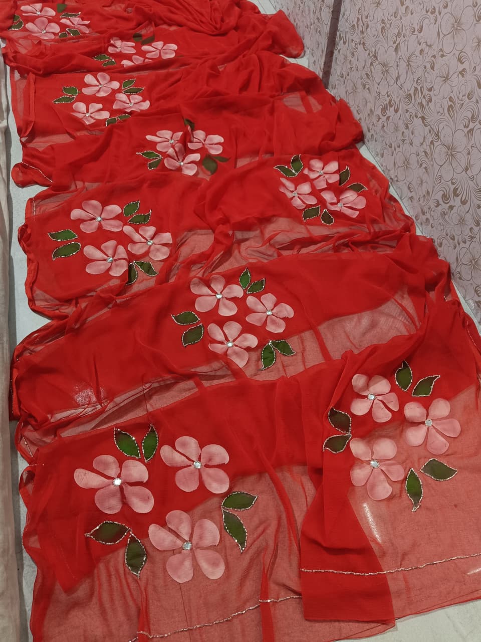 PCD New Luxury Soft Chiffon Saree with Royal Handmade Brush Print ketdana Work Saree Vj
