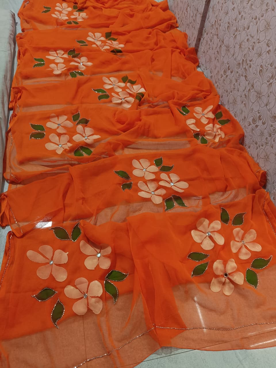 PCD New Luxury Soft Chiffon Saree with Royal Handmade Brush Print ketdana Work Saree Vj