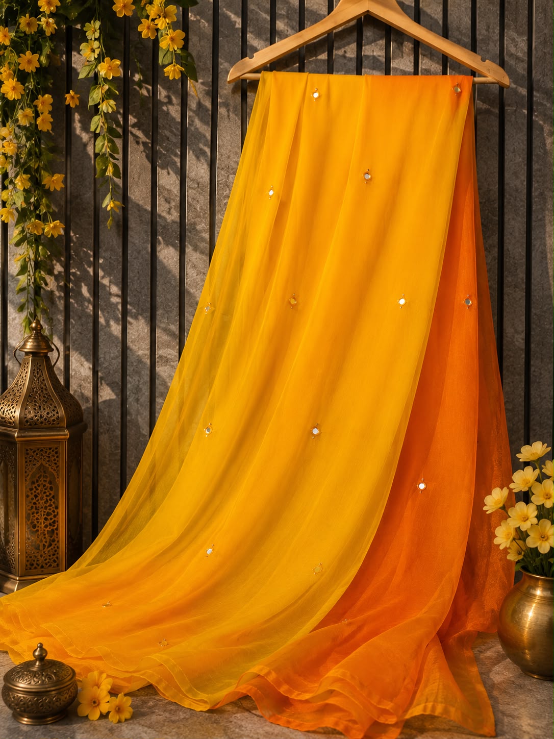 PCD New Luxury Soft Chiffon Saree with Royal Handmade Mirror Work Saree Vj