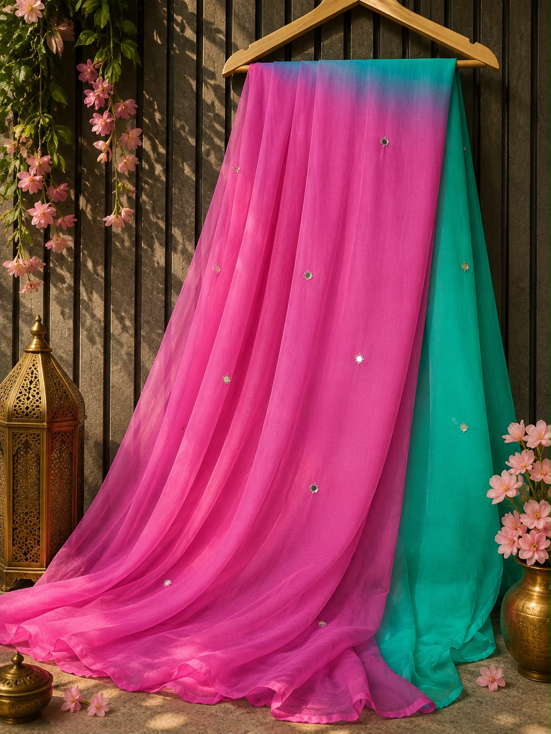 PCD New Luxury Soft Chiffon Saree with Royal Handmade Mirror Work Saree Vj