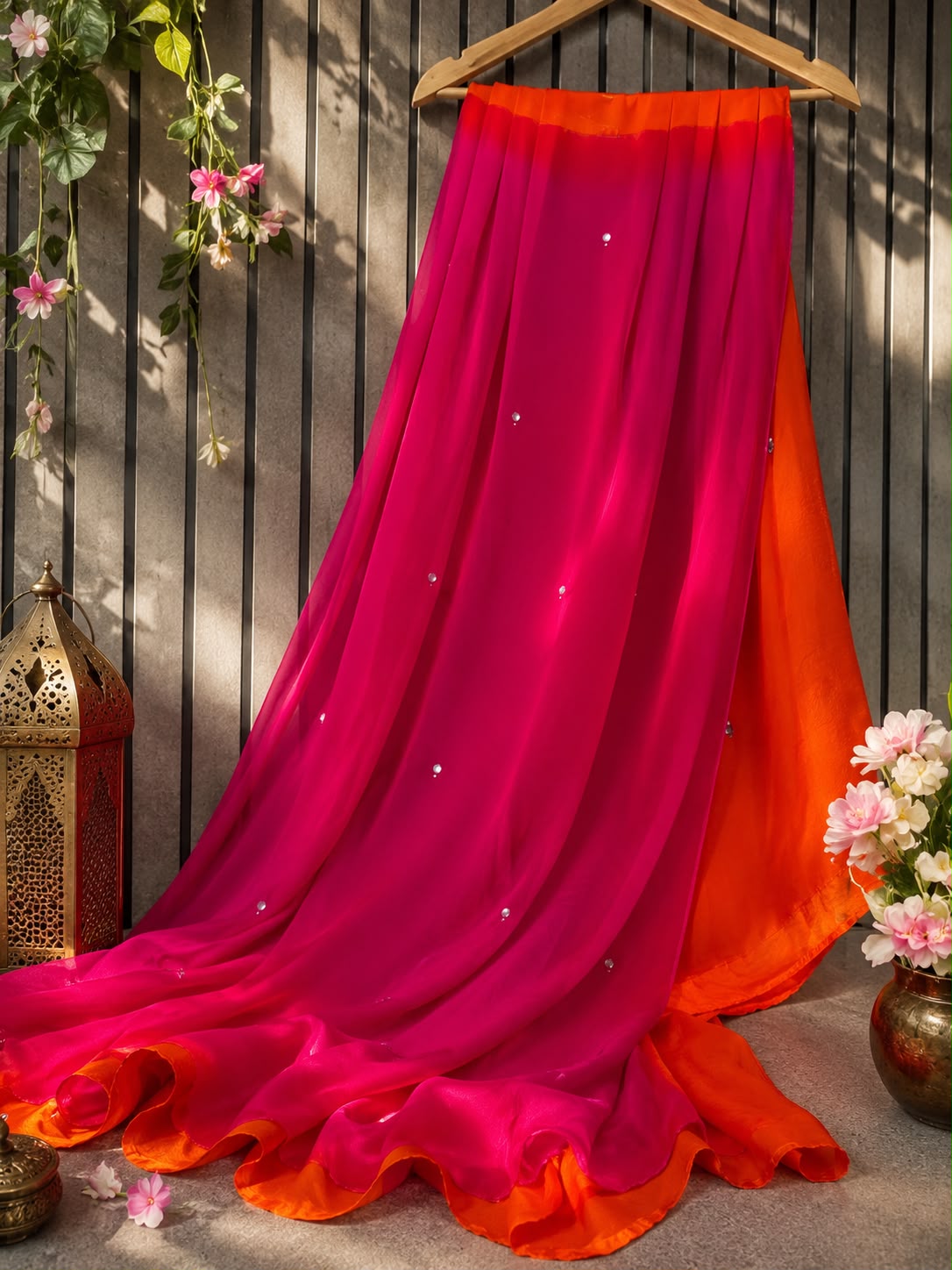 PCD New Luxury Soft Chiffon Saree with Royal Handmade Mirror Work Saree Vj