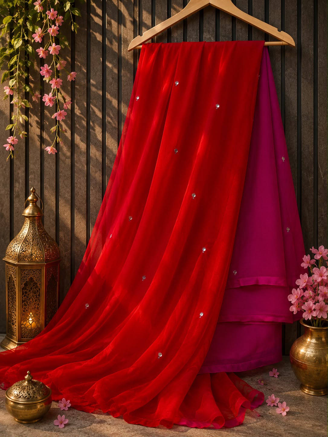 PCD New Luxury Soft Chiffon Saree with Royal Handmade Mirror Work Saree Vj