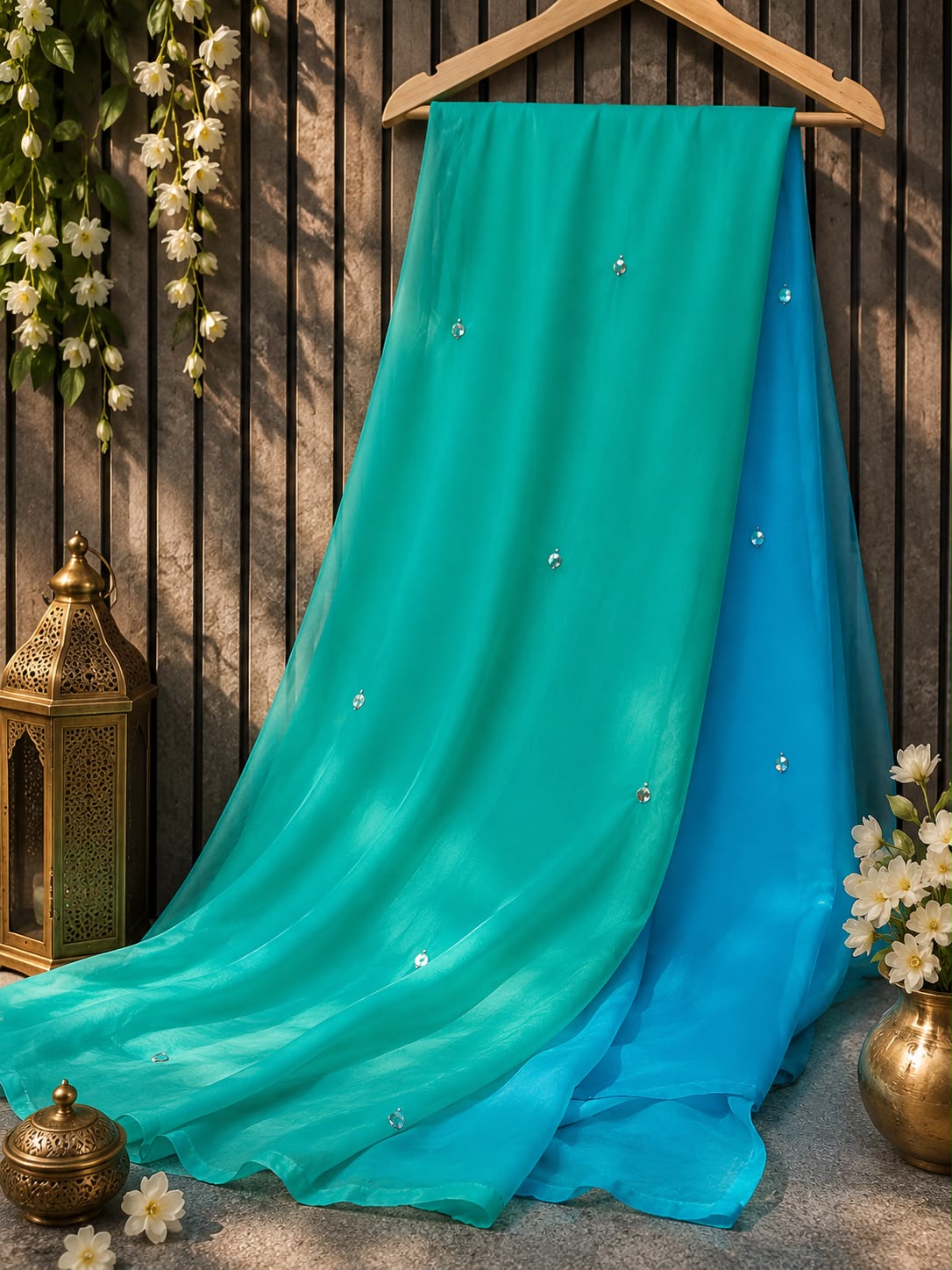 PCD New Luxury Soft Chiffon Saree with Royal Handmade Mirror Work Saree Vj