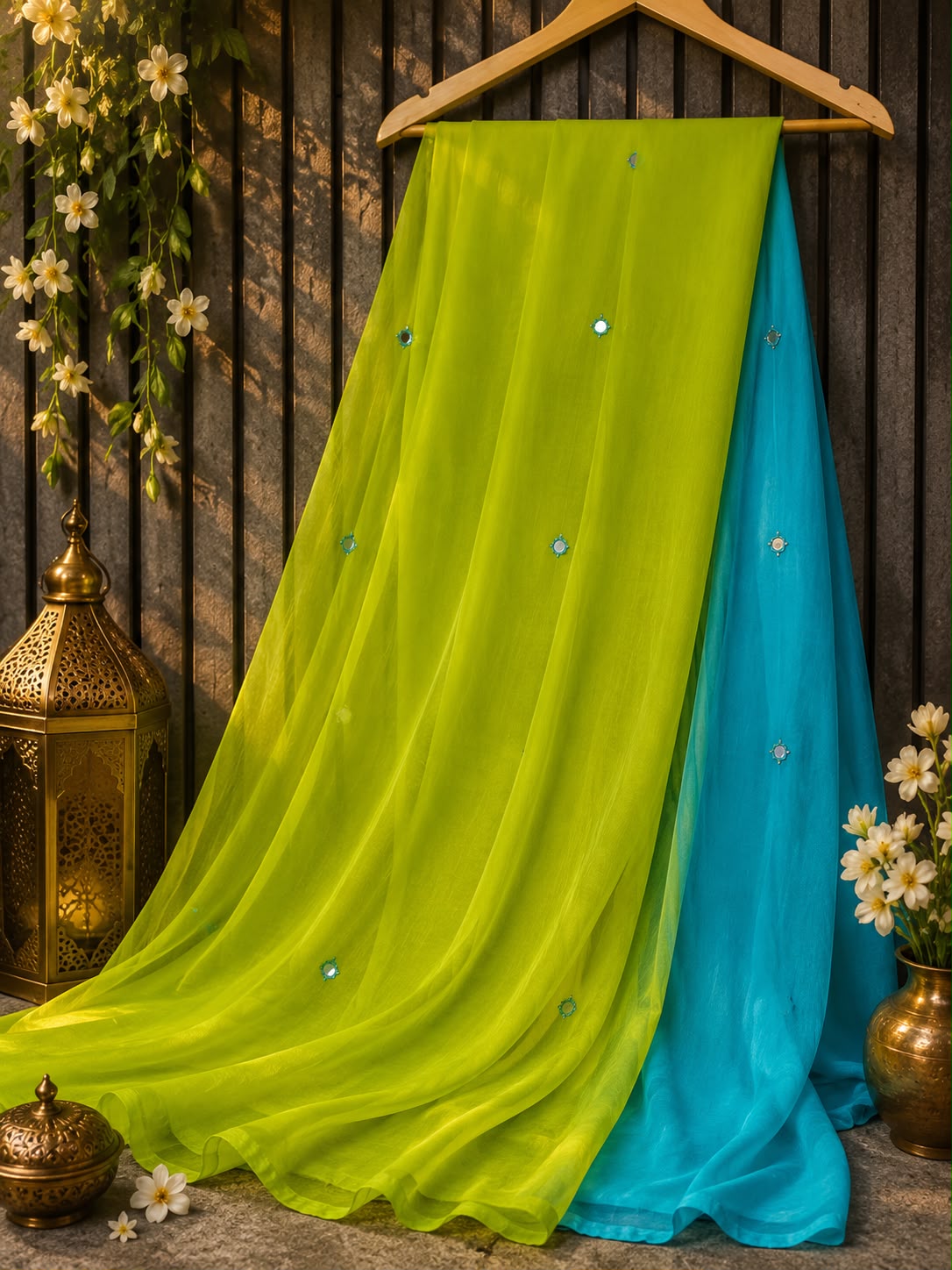 PCD New Luxury Soft Chiffon Saree with Royal Handmade Mirror Work Saree Vj