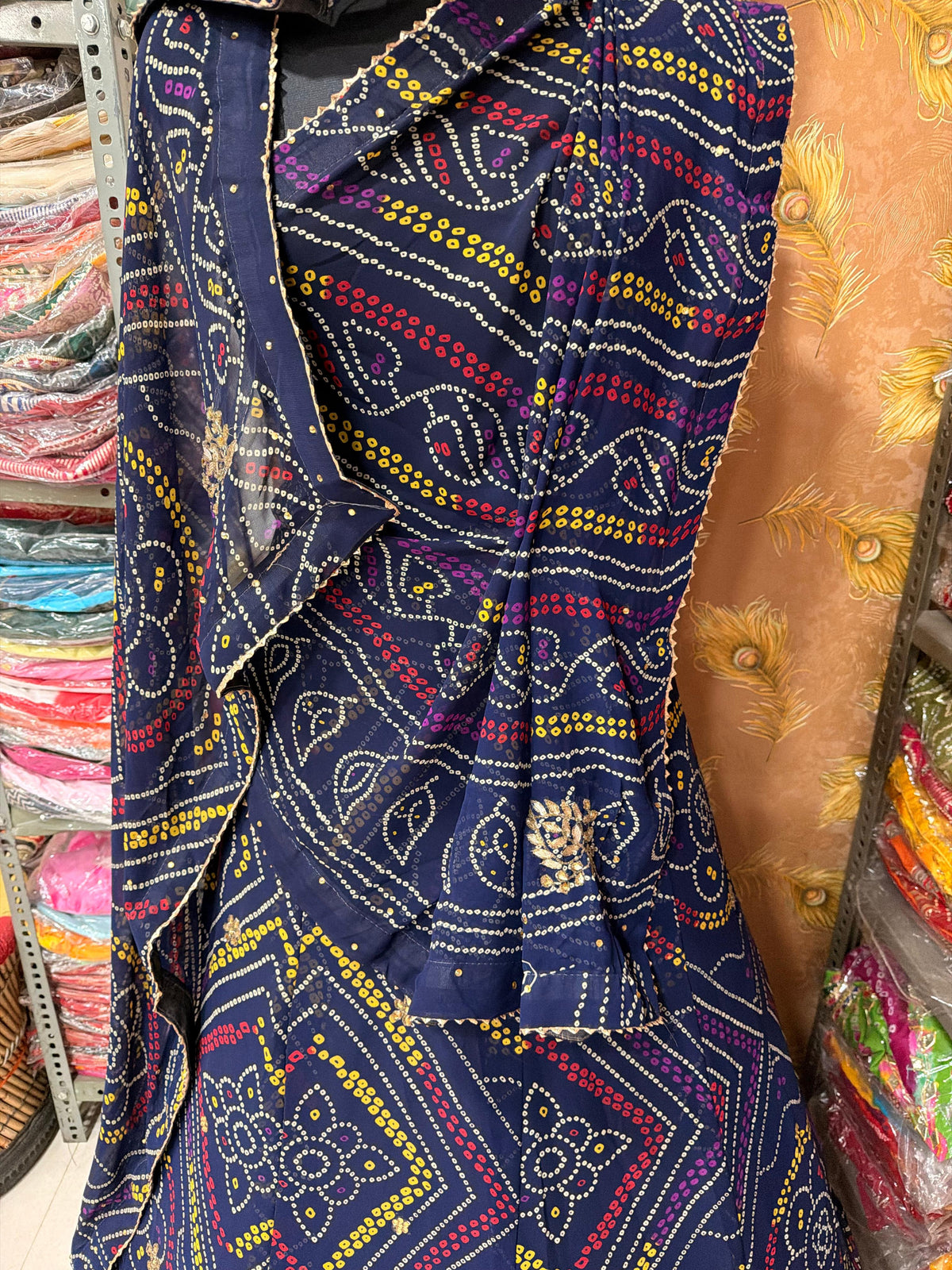 PCD Pure Georgette Bandhani Stone Work Lehenga BLUE