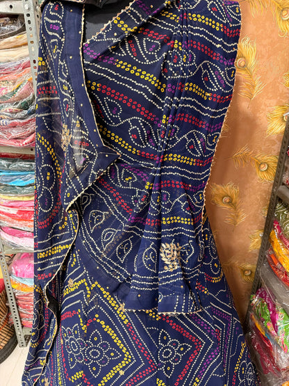 PCD Pure Georgette Bandhani Stone Work Lehenga BLUE