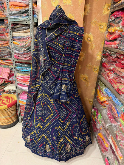 PCD Pure Georgette Bandhani Stone Work Lehenga BLUE