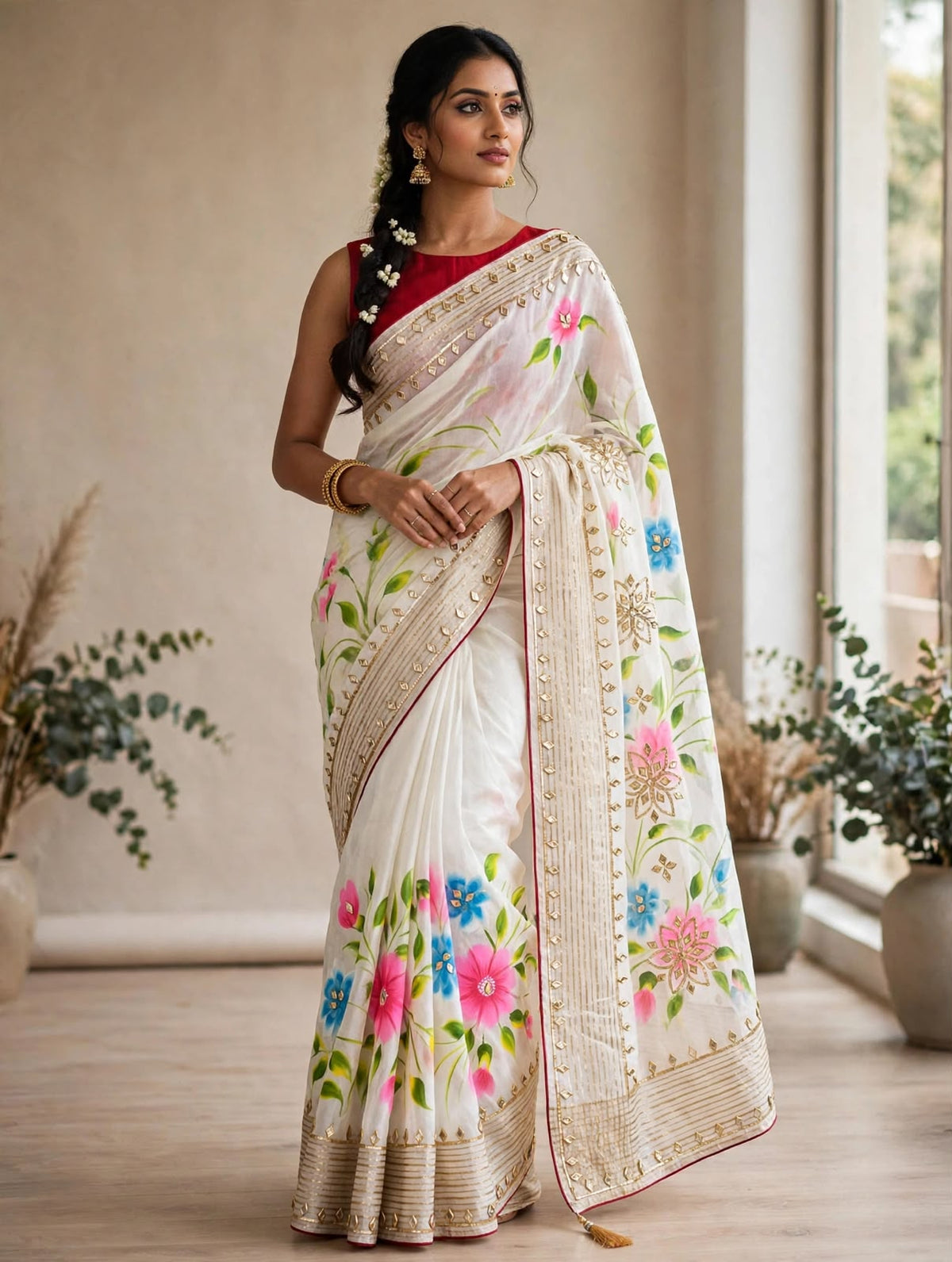 PCD Premium Floral Handbrush Print Pure H.O. Silk Saree For Festive Celebrations