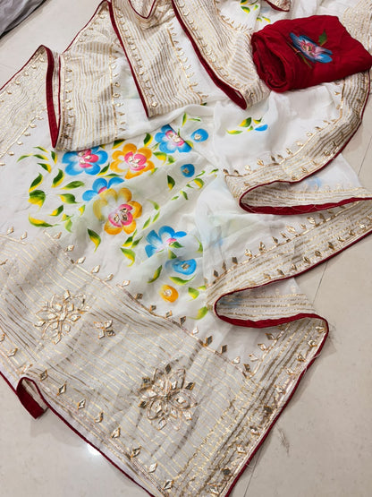PCD Premium Floral Handbrush Print Pure H.O. Silk Saree For Festive Celebrations