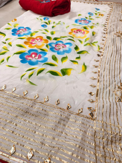 PCD Premium Floral Handbrush Print Pure H.O. Silk Saree For Festive Celebrations