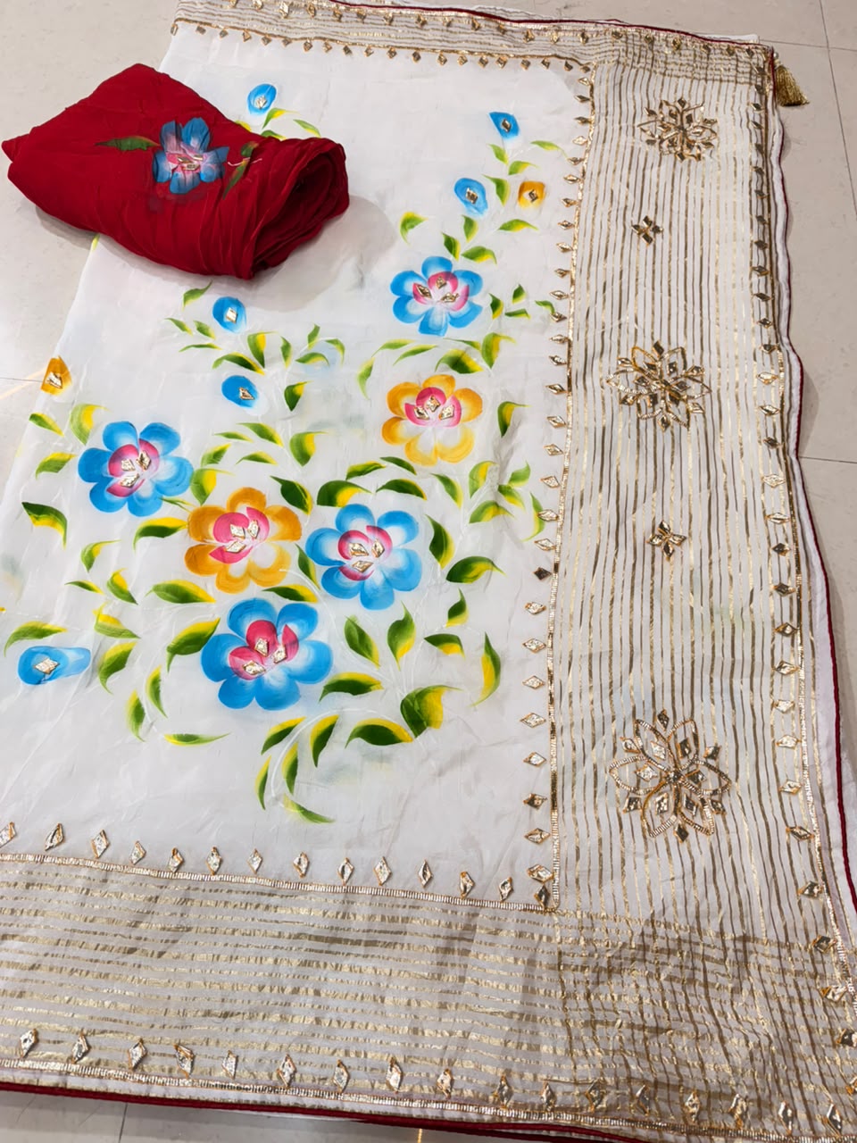 PCD Premium Floral Handbrush Print Pure H.O. Silk Saree For Festive Celebrations