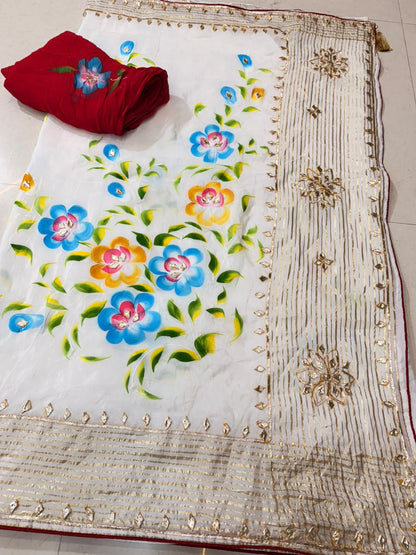 PCD Premium Floral Handbrush Print Pure H.O. Silk Saree For Festive Celebrations