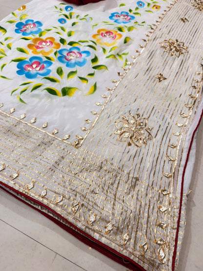 PCD Premium Floral Handbrush Print Pure H.O. Silk Saree For Festive Celebrations