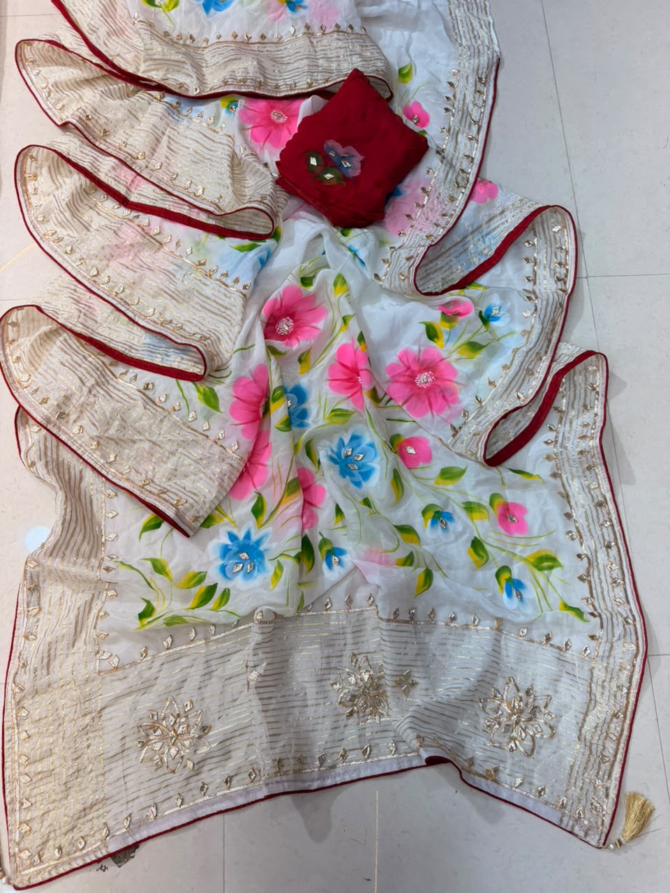 PCD Premium Floral Handbrush Print Pure H.O. Silk Saree For Festive Celebrations