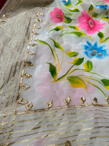 PCD Premium Floral Handbrush Print Pure H.O. Silk Saree For Festive Celebrations