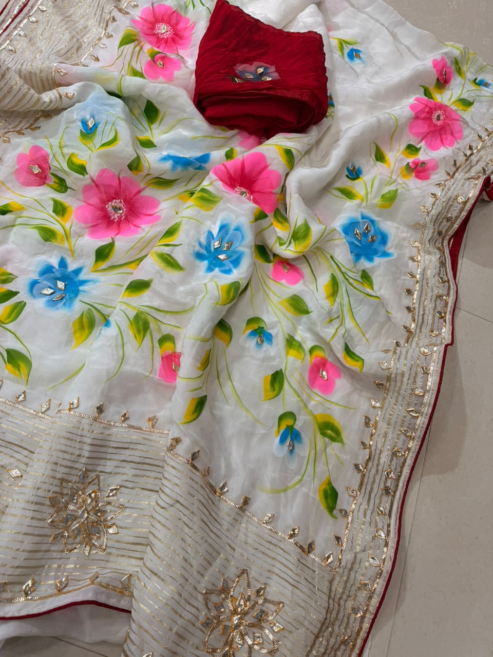 PCD Premium Floral Handbrush Print Pure H.O. Silk Saree For Festive Celebrations