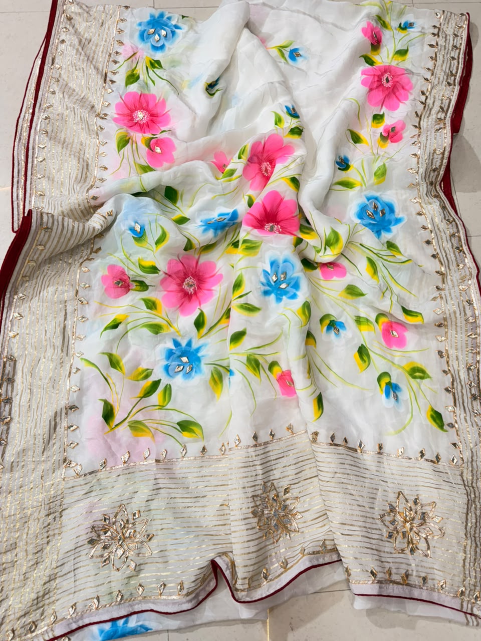 PCD Premium Floral Handbrush Print Pure H.O. Silk Saree For Festive Celebrations