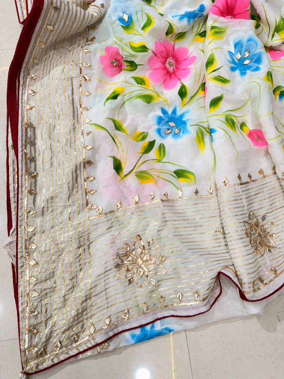 PCD Premium Floral Handbrush Print Pure H.O. Silk Saree For Festive Celebrations