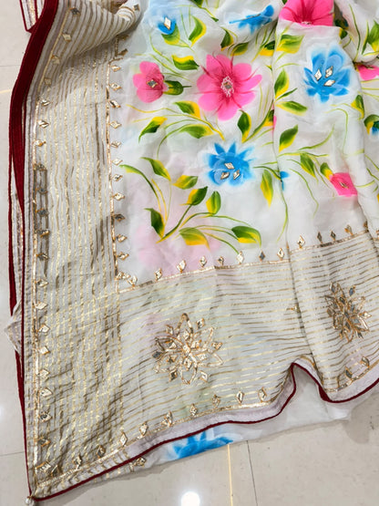 PCD Premium Floral Handbrush Print Pure H.O. Silk Saree For Festive Celebrations