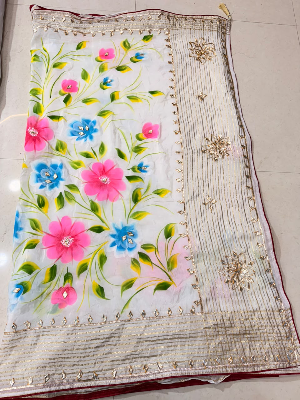 PCD Premium Floral Handbrush Print Pure H.O. Silk Saree For Festive Celebrations