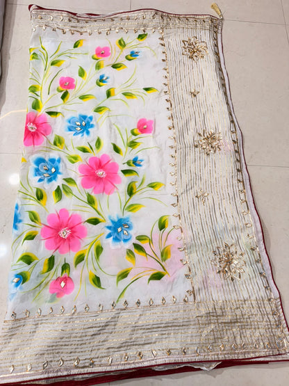 PCD Premium Floral Handbrush Print Pure H.O. Silk Saree For Festive Celebrations