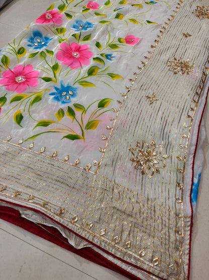 PCD Premium Floral Handbrush Print Pure H.O. Silk Saree For Festive Celebrations