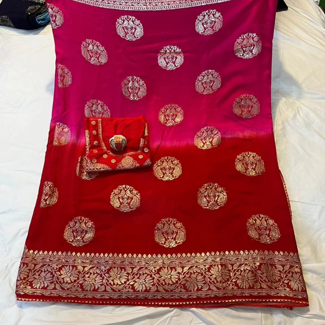 PCD Special Pure Georgette Jaipuri Tie Dye Zari Weaving Saree