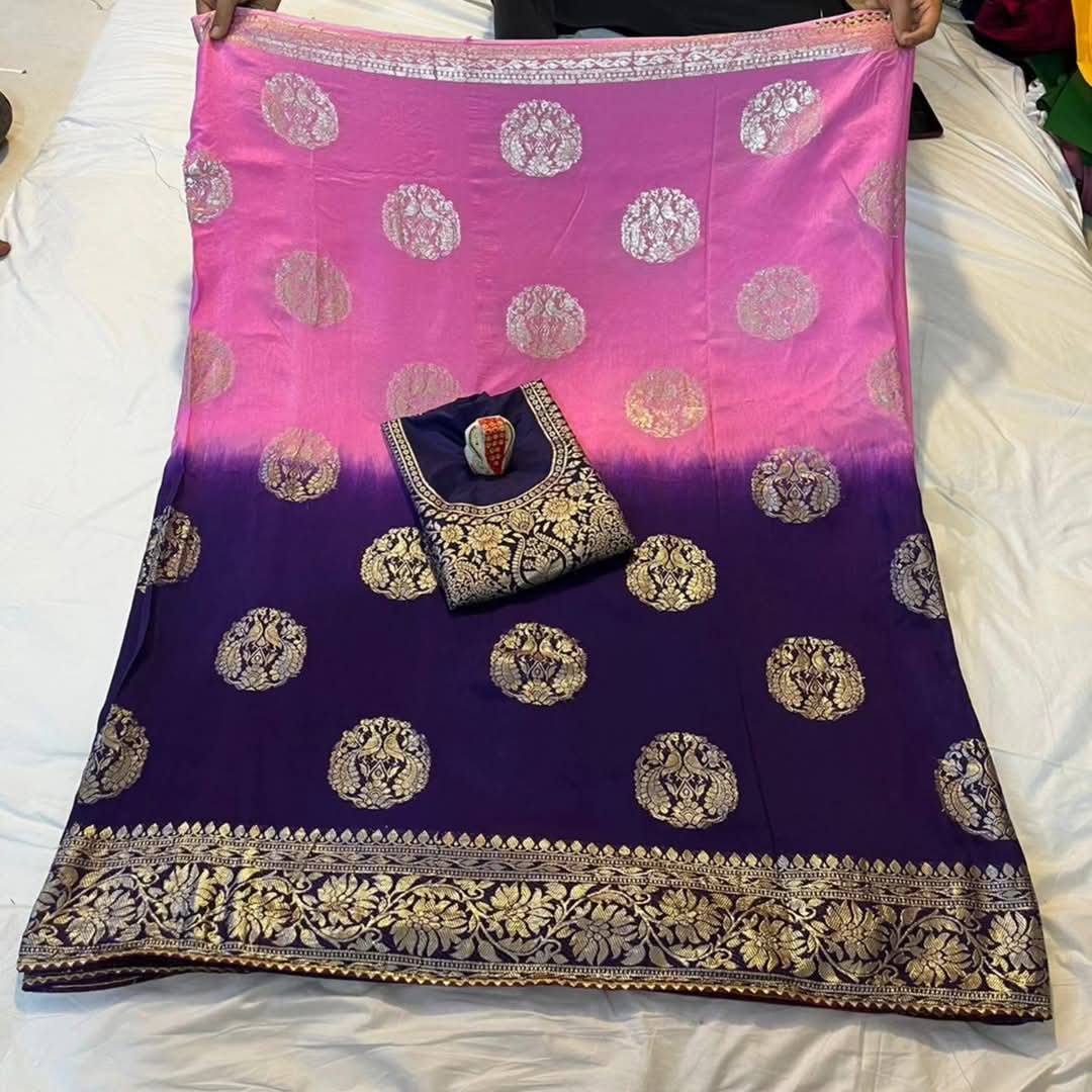 PCD Special Pure Georgette Jaipuri Tie Dye Zari Weaving Saree
