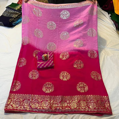 PCD Special Pure Georgette Jaipuri Tie Dye Zari Weaving Saree