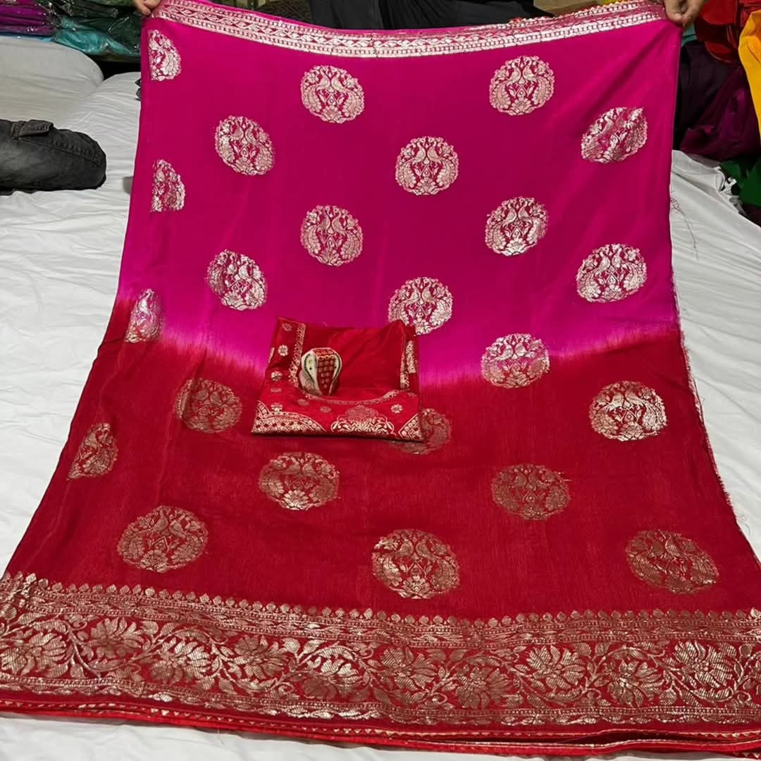 PCD Special Pure Georgette Jaipuri Tie Dye Zari Weaving Saree