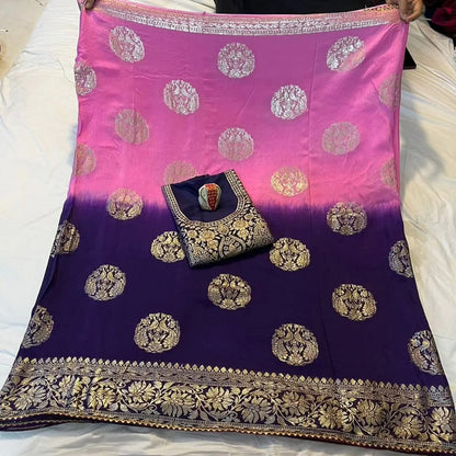 PCD Special Pure Georgette Jaipuri Tie Dye Zari Weaving Saree
