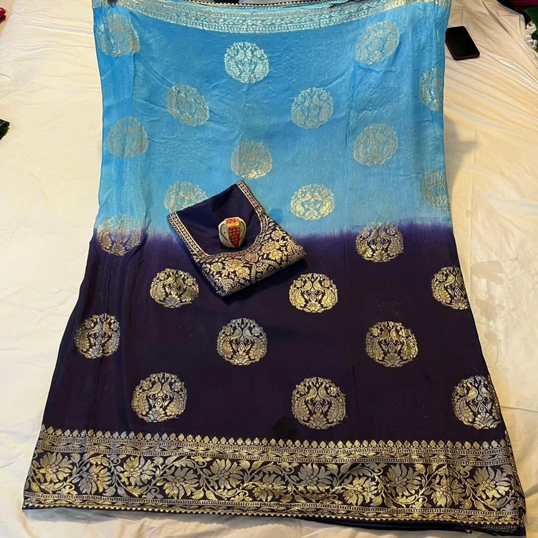 PCD Special Pure Georgette Jaipuri Tie Dye Zari Weaving Saree