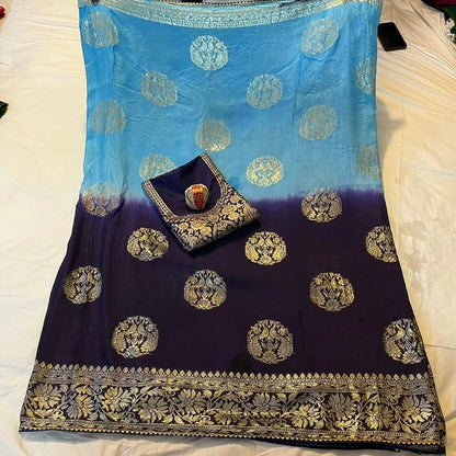 PCD Special Pure Georgette Jaipuri Tie Dye Zari Weaving Saree